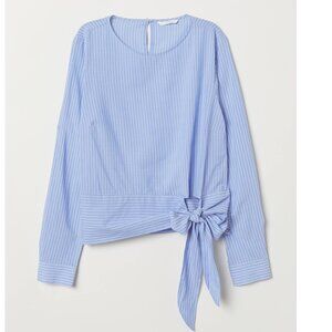 H&M Blue Pinstripe Tie-Front Blouse Size 4